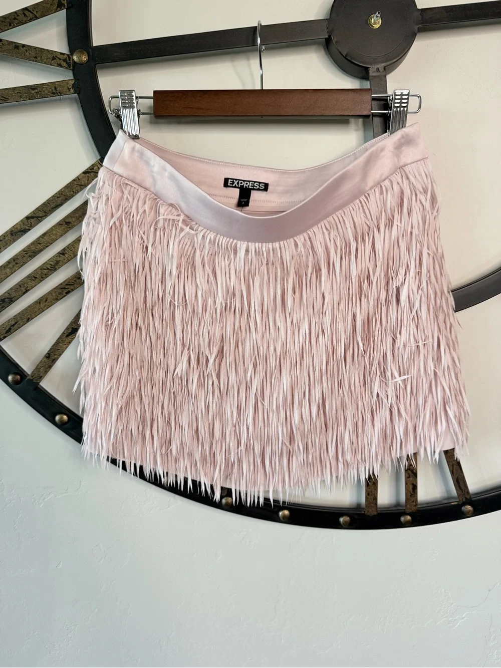 Express Light Pink Fringe Mini Skirt nwt